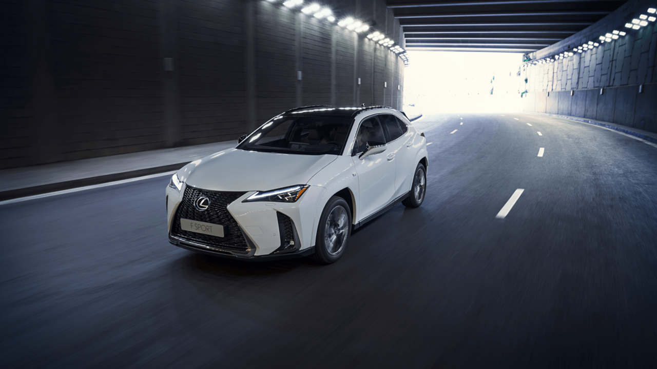 Lexus UX F Sport driving through a tunnel