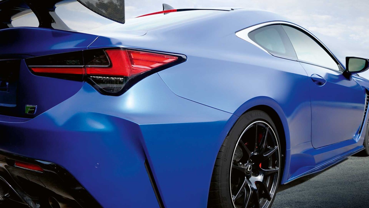 The rear exterior of the RC F showing the LED lights