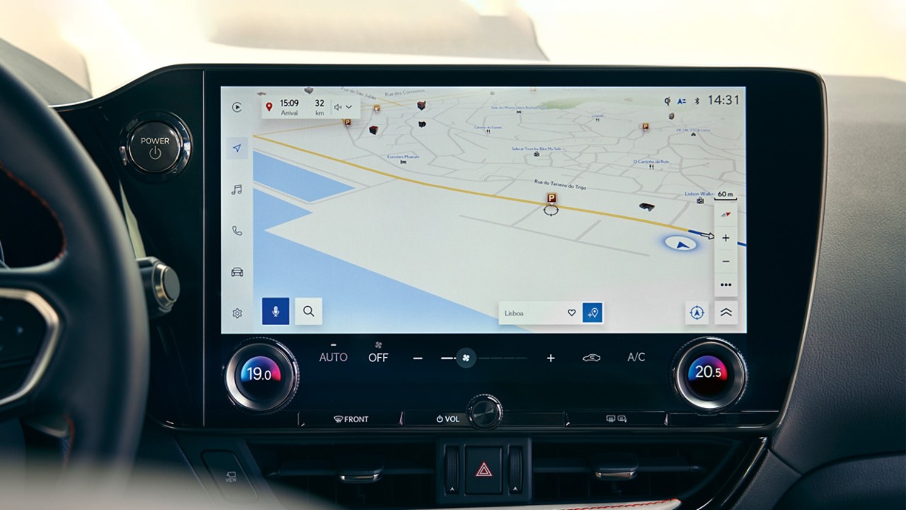 Close-up of a Lexus multimedia screen using navigation maps